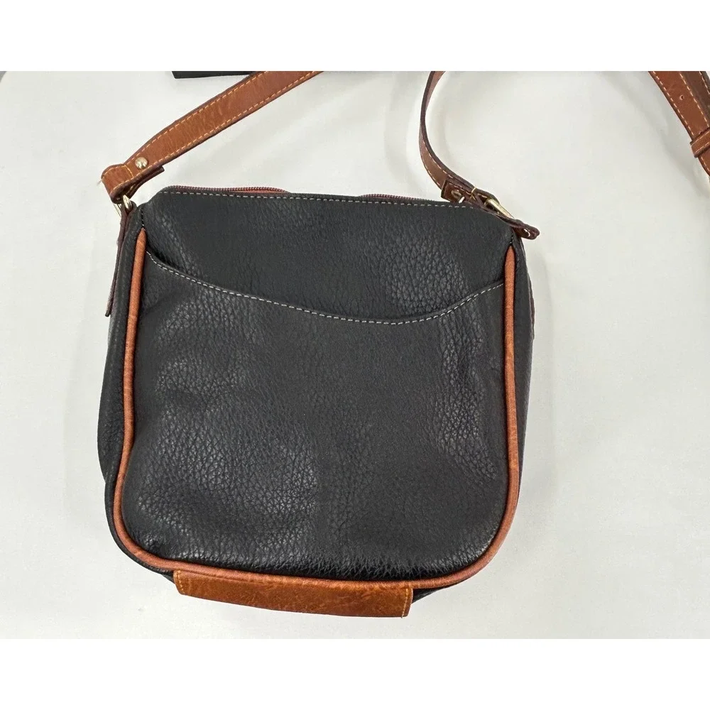 b.o.c. Born Concept‎ Black Tan Faux Leather Triple Zip Crossbody Organizer Bag